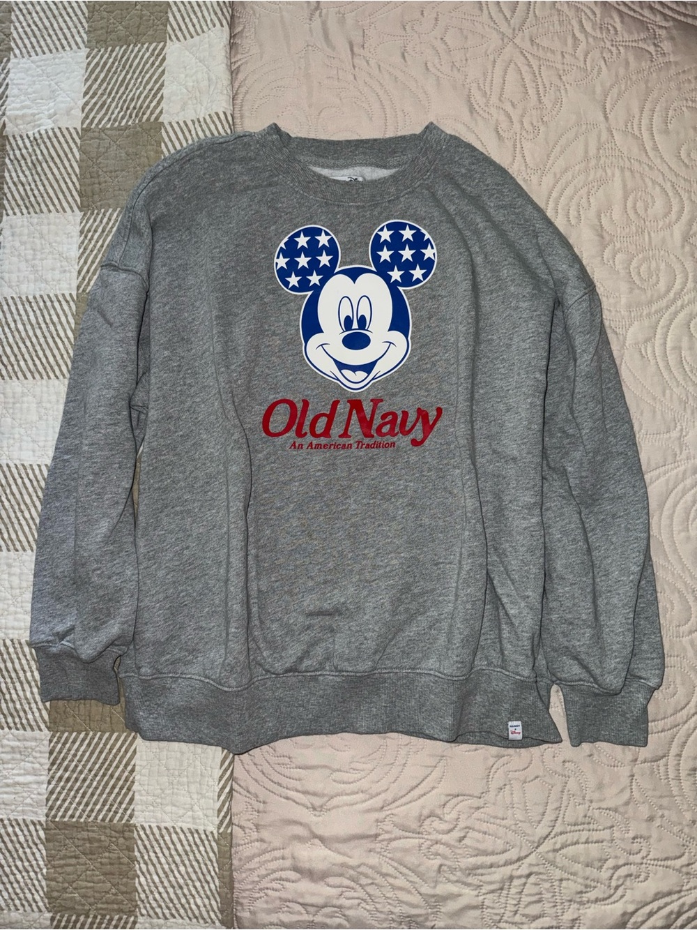 Old Navy Gray Crewneck Sweatshirt with Americana Mickey Graphic